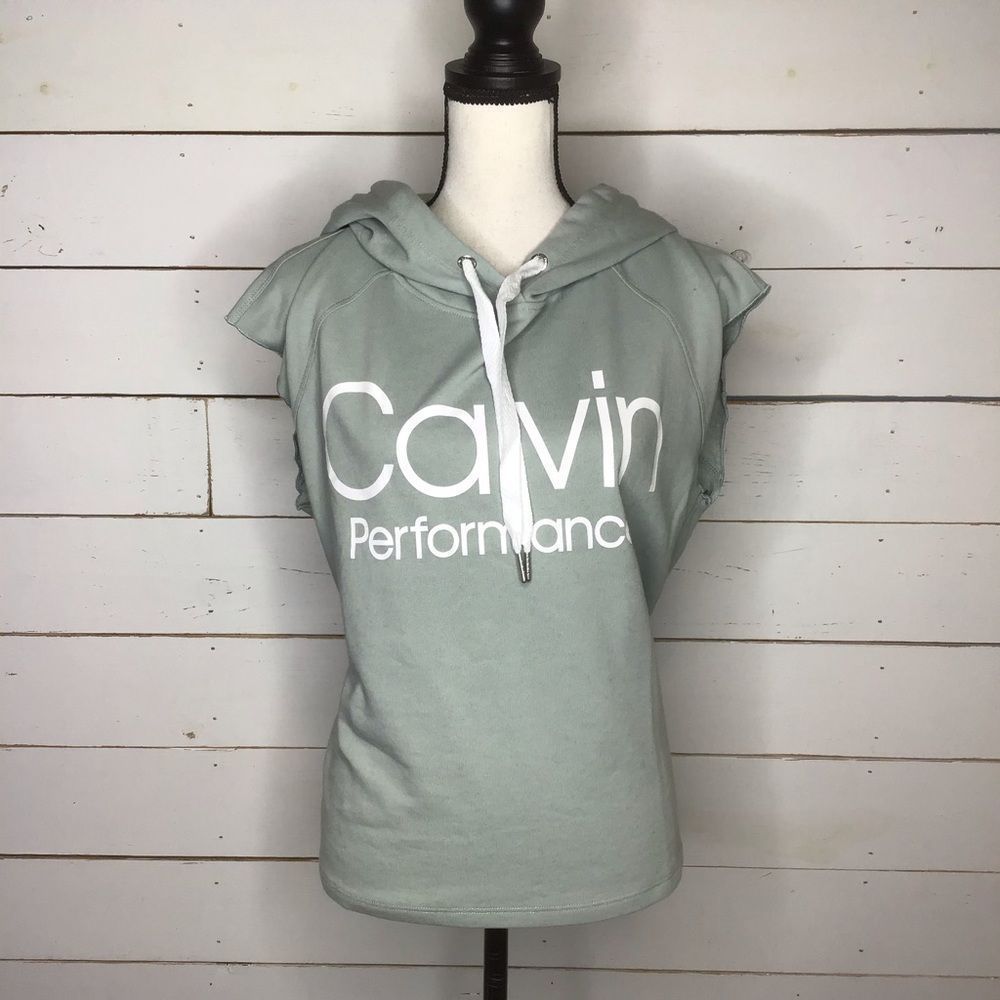 New Calvin Klein Boxy Cropped Logo Terry Hoodie